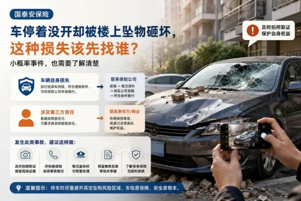 车停着没开却被楼上坠物砸坏，这种损失该先找谁？